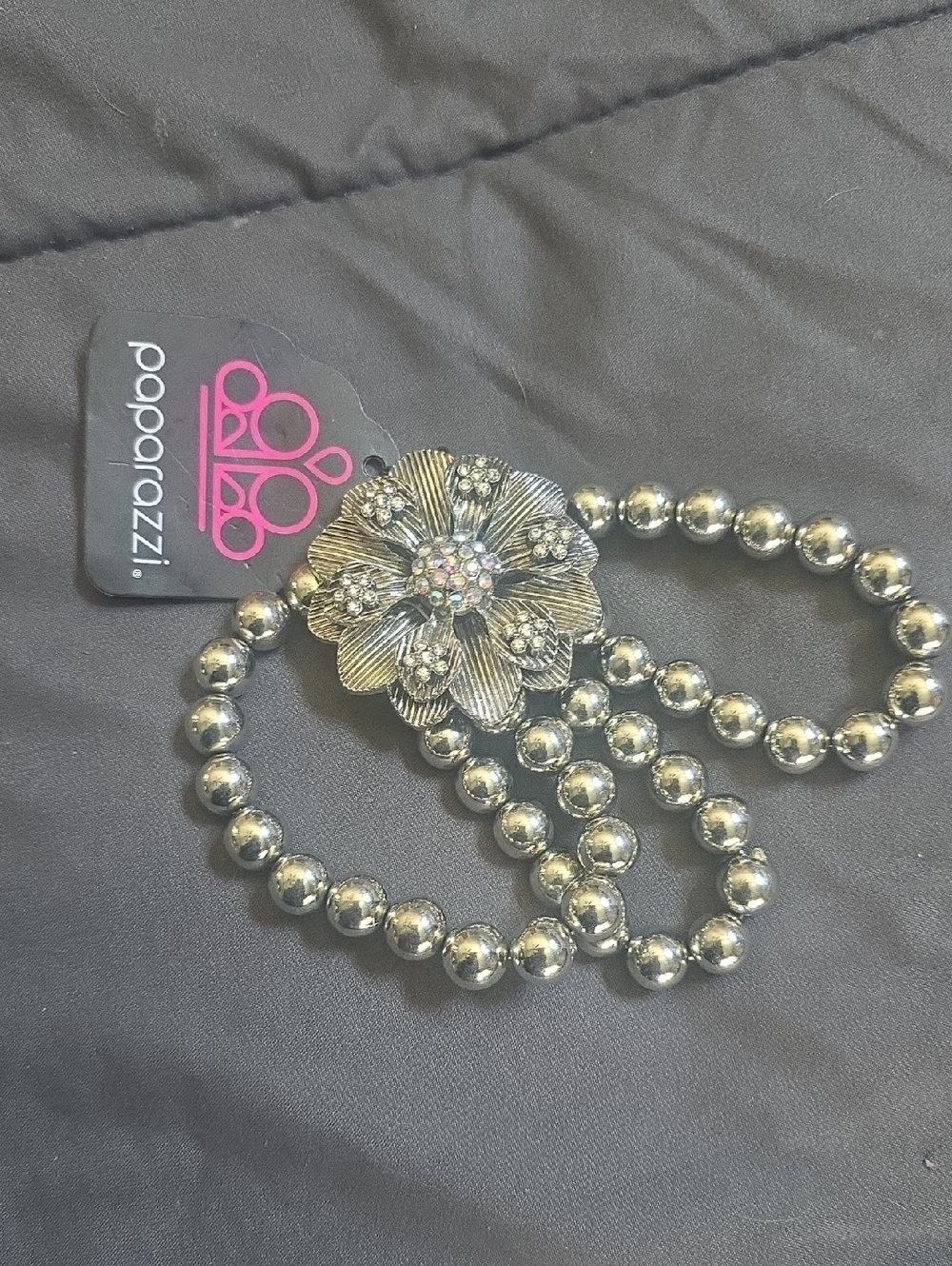 Paparazzi Silver Floral Bead Stretch Bracelet